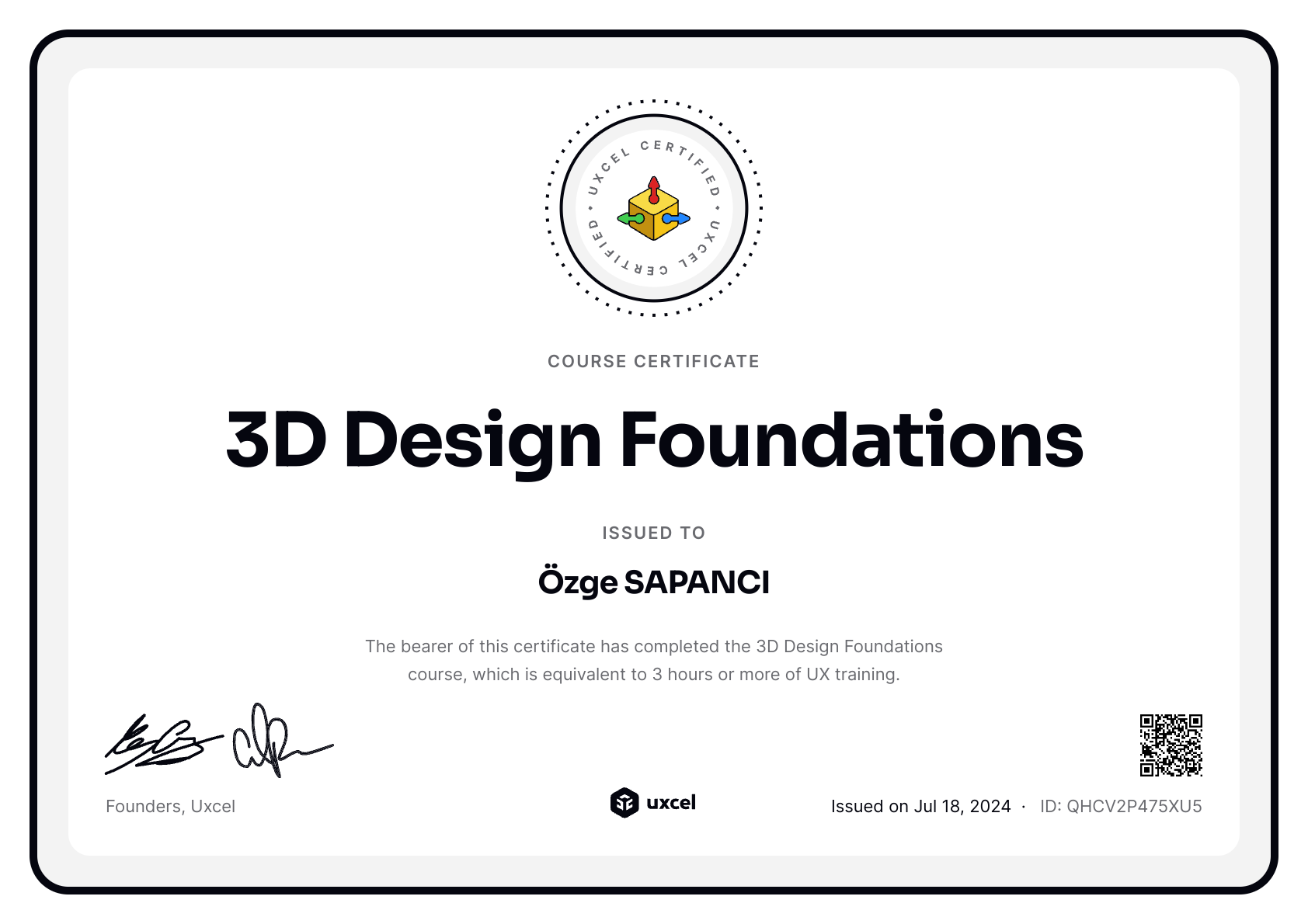 Özge SAPANCI's certificate